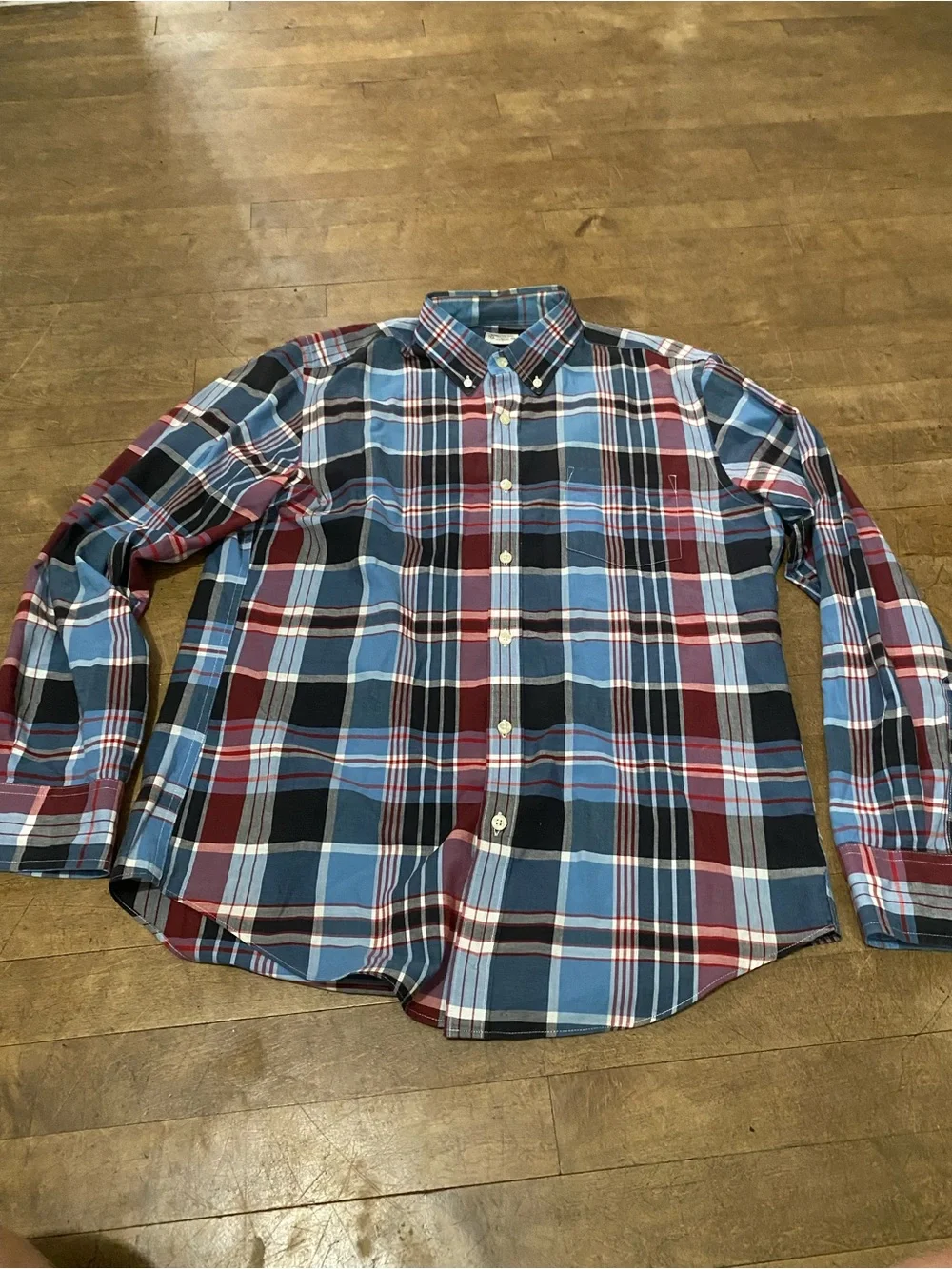 J. Crew Men's Red, Blue and Black Plaid Button-Down Shirt